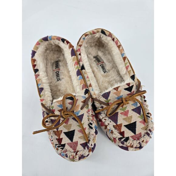 Minnetonka Lodge Trapper Faux Fur Lined Kaleidoscope Print Slippers 44341 Sz 7 - Picture 10 of 10